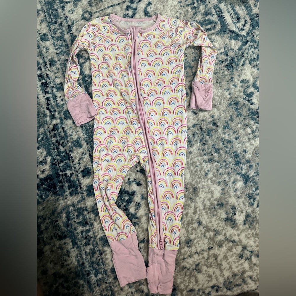 Little sleepies, pastel rainbow, bamboo footie pj, 6-12 months